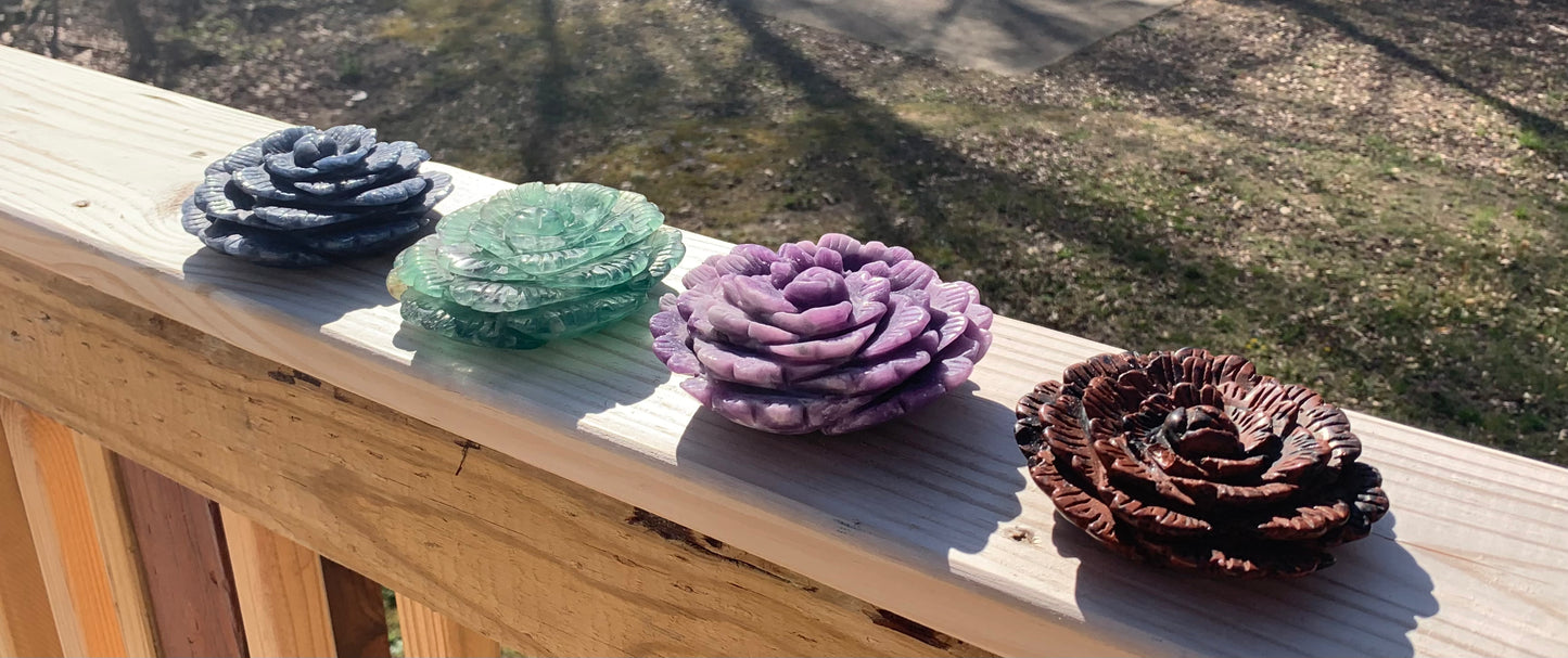 Large Flower Crystal Carving- Multiple Materials