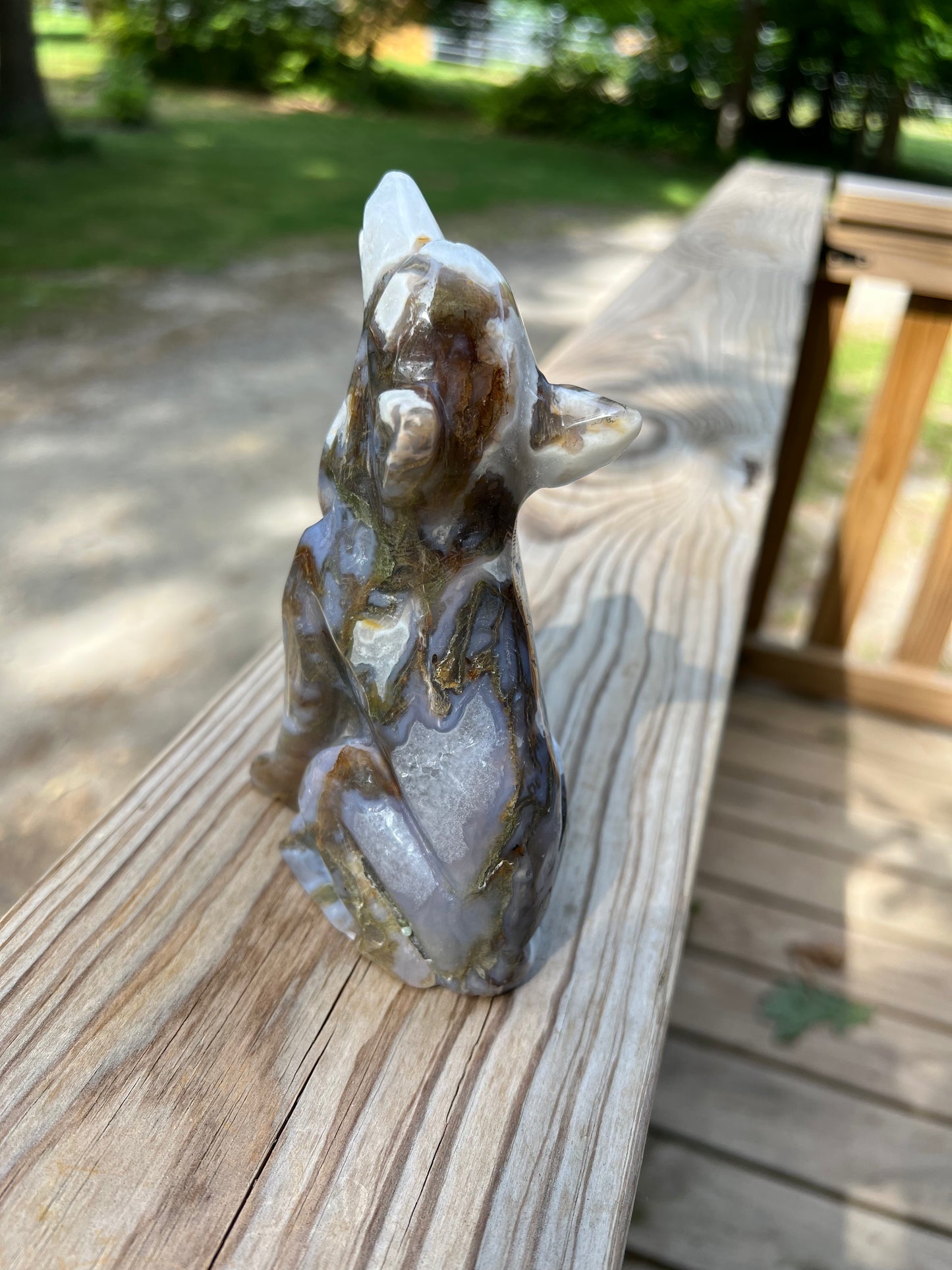 Moss Agate WOLF CARVING