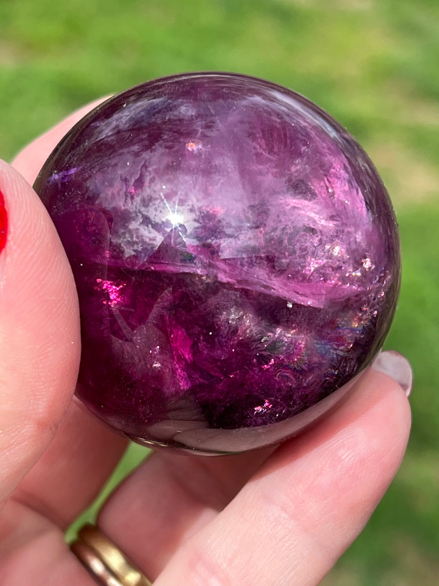 Magenta Fluorite Sphere with Rainbows