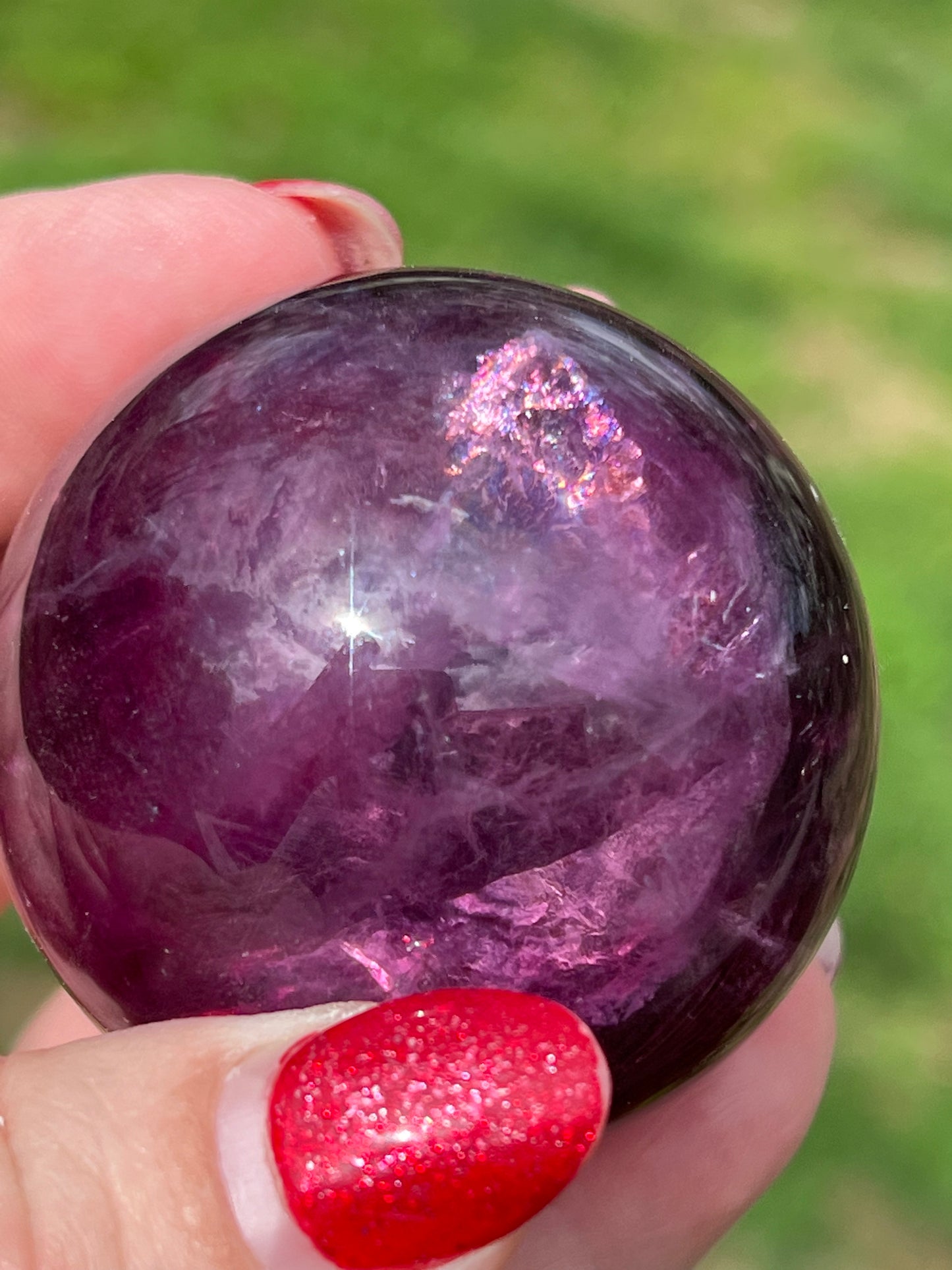 Magenta Fluorite Sphere with Rainbows