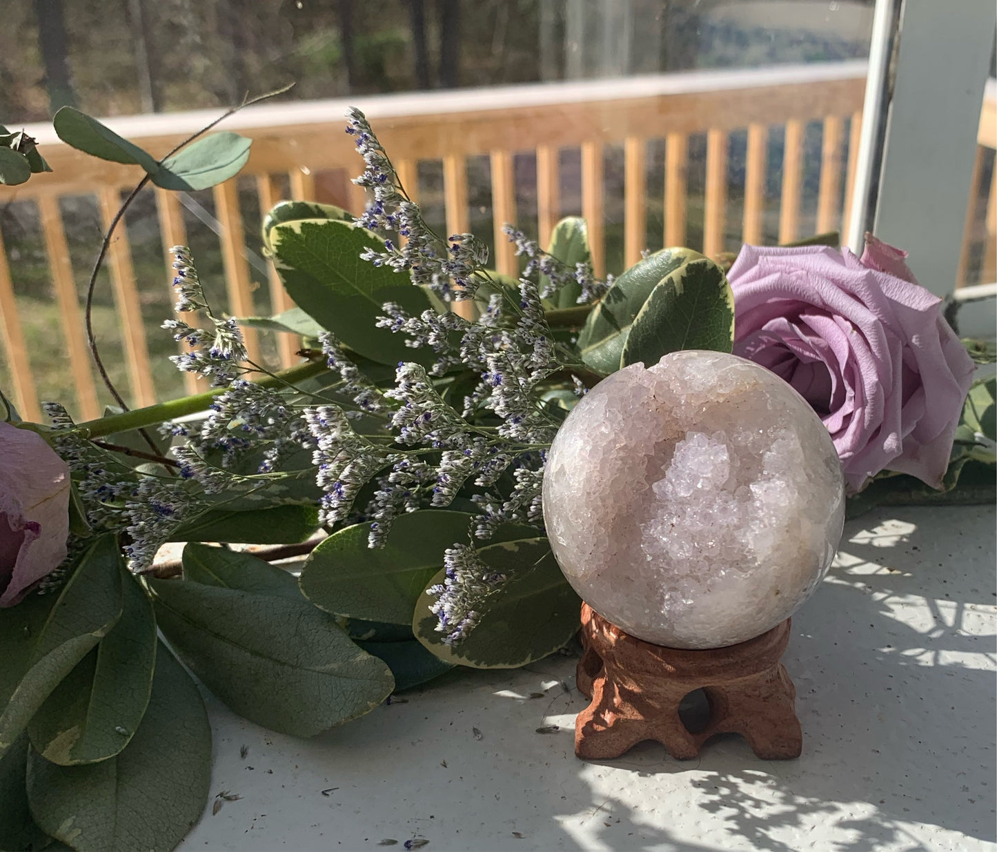 Pink Amethyst sphere with druzy