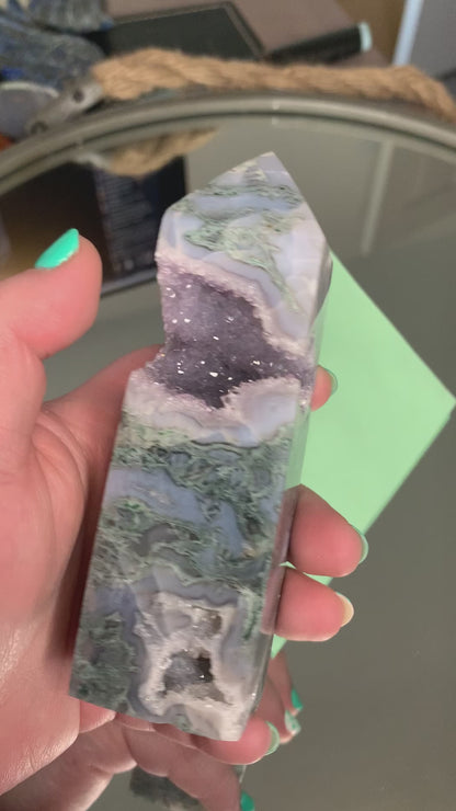 Amethyst Moss Agate - Blue Small Tower